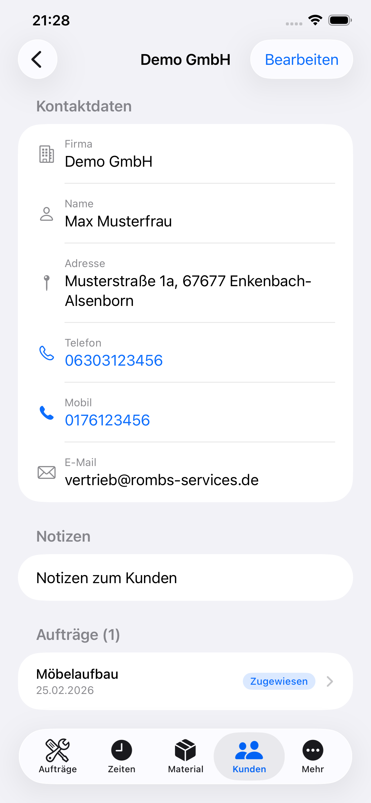 Kundenverwaltung und Materialbestellung in der Mein-Rapport.de App