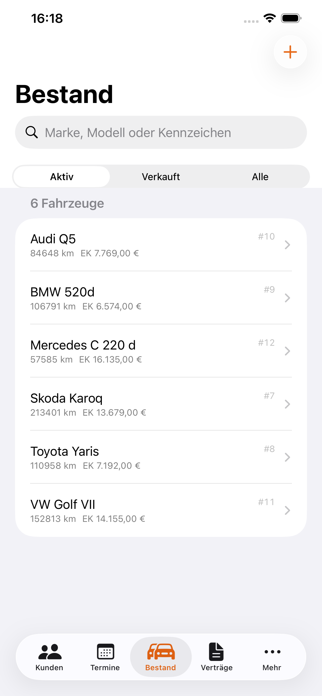 Bestand-Liste auf dem iPhone